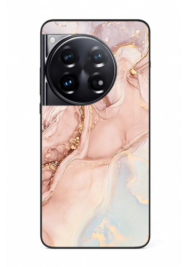 Gold Vein Marble OnePlus 12 glass back cover with classic black marble and gold veining