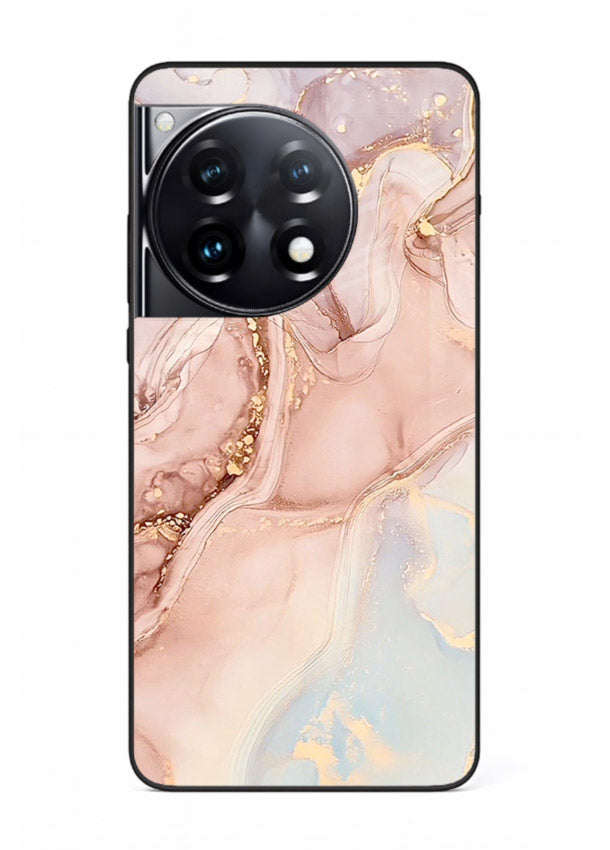 Gold Vein Marble OnePlus 12R glass back cover with classic black marble and gold veining