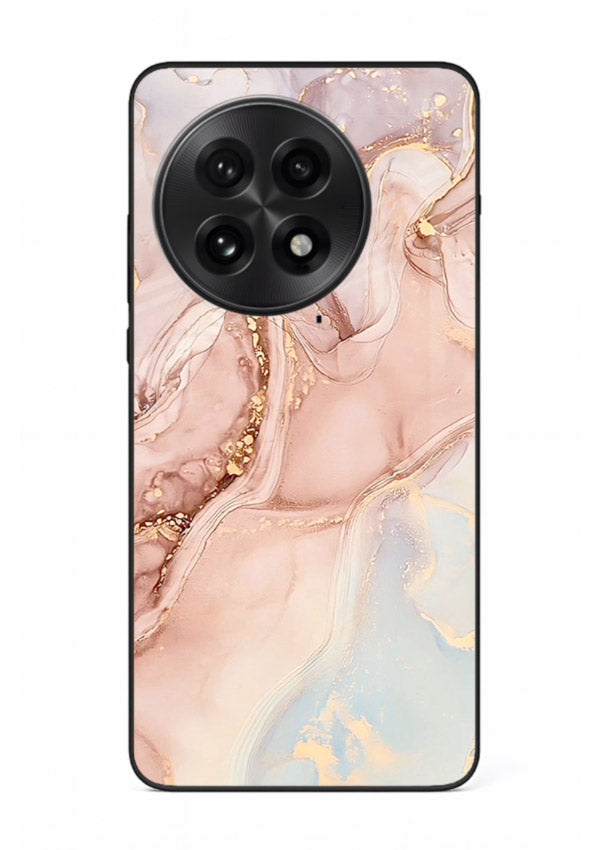 Gold Vein Marble OnePlus 13 glass back cover with classic black marble and gold veining