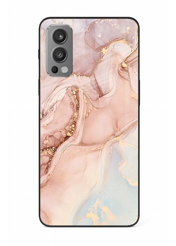 Gold Vein Marble OnePlus Nord 2 glass back cover with classic black marble and gold veining