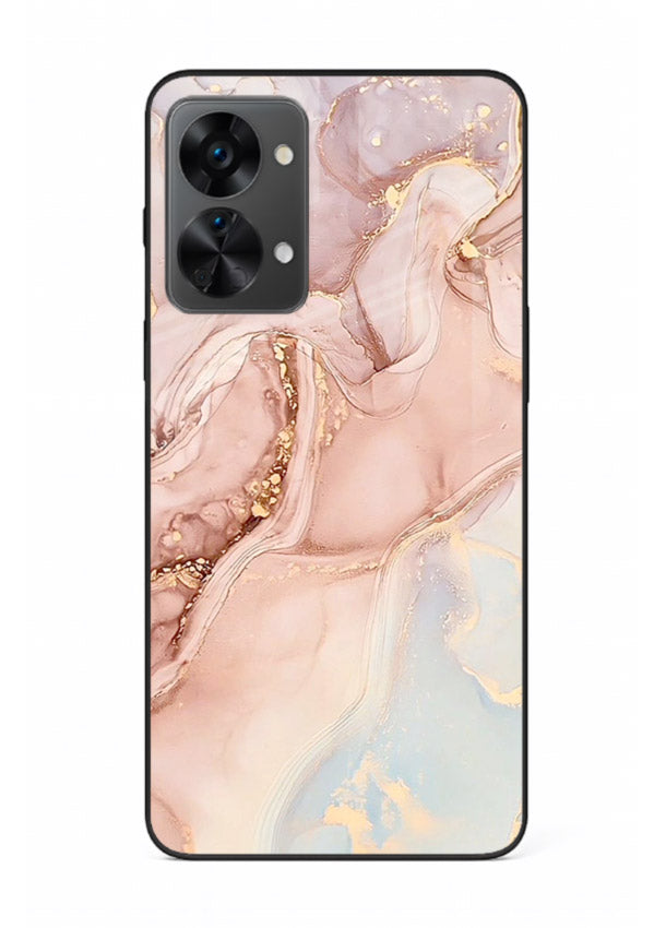 Gold Vein Marble OnePlus Nord 2T glass back cover with classic black marble and gold veining