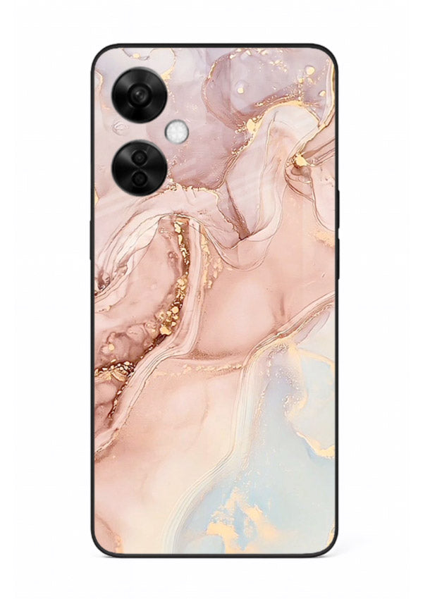 Gold Vein Marble OnePlus Nord CE3 Lite glass back cover with classic black marble and gold veining