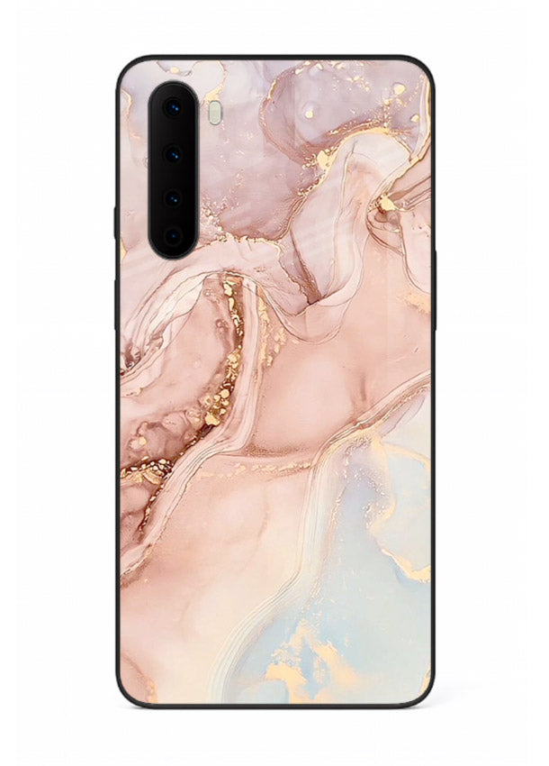 Gold Vein Marble OnePlus Nord glass back cover with classic black marble and gold veining