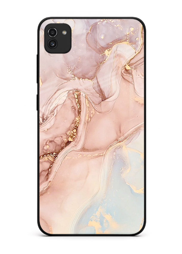 Gold Vein Marble Samsung A03 glass back cover with classic black marble and gold veining