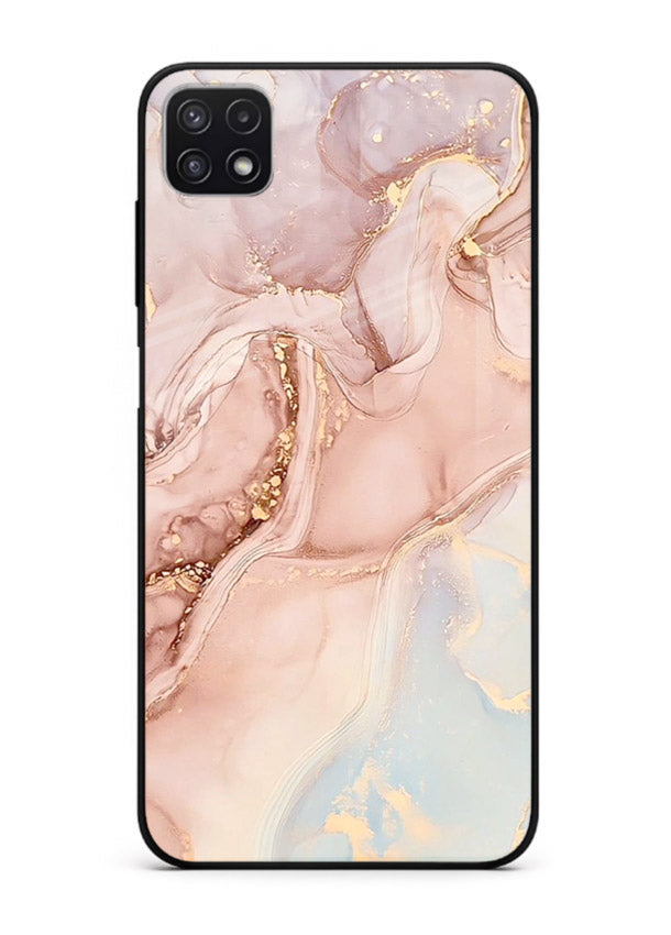 Gold Vein Marble Samsung F42 5G glass back cover with classic black marble and gold veining