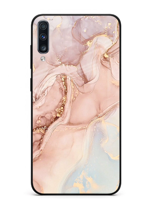 Gold Vein Marble Samsung A50 glass back cover with classic black marble and gold veining
