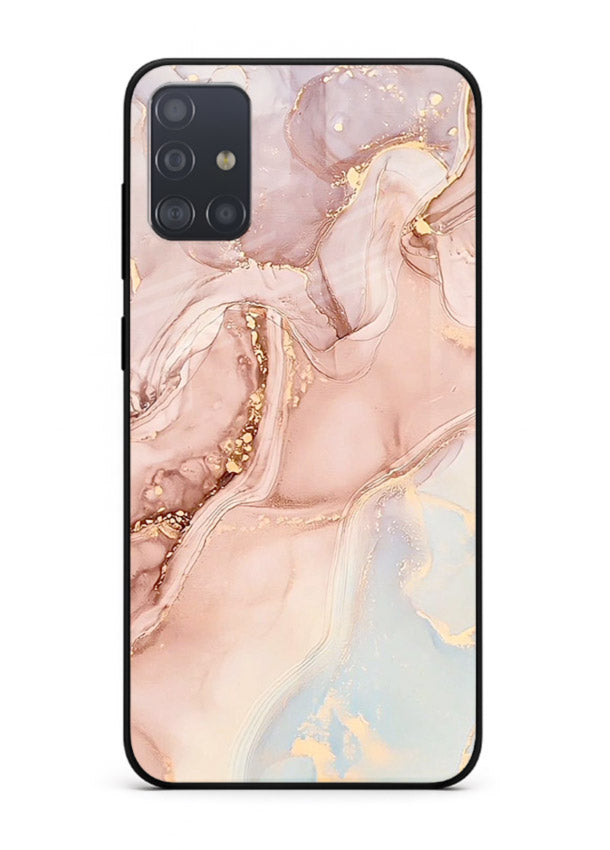 Gold Vein Marble Samsung A71 glass back cover with classic black marble and gold veining