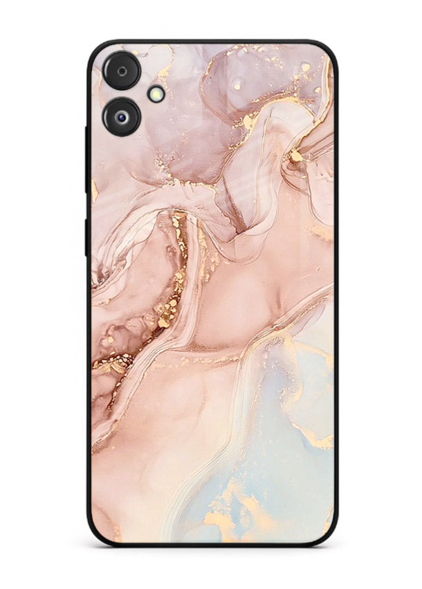 Gold Vein Marble Samsung F05 5G glass back cover with classic black marble and gold veining
