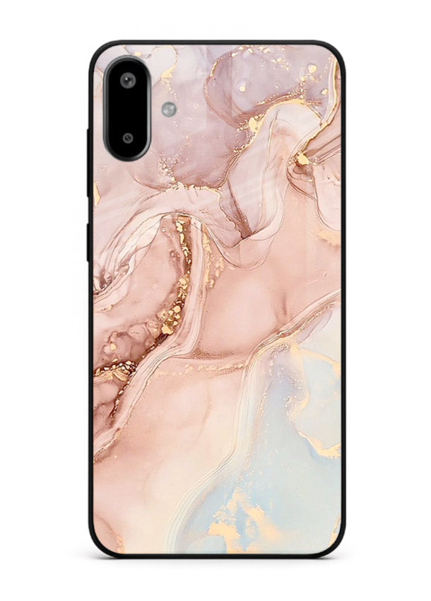 Gold Vein Marble Samsung F06 5G glass back cover with classic black marble and gold veining