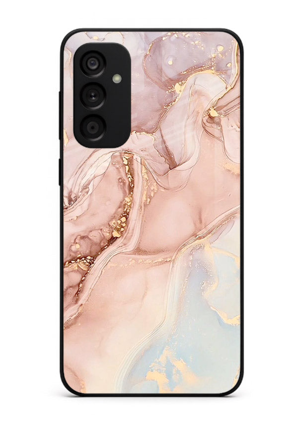 Gold Vein Marble Samsung F54 5G glass back cover with classic black marble and gold veining