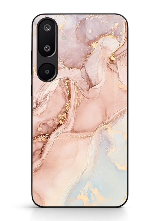Gold Vein Marble Samsung F16 5G glass back cover with classic black marble and gold veining