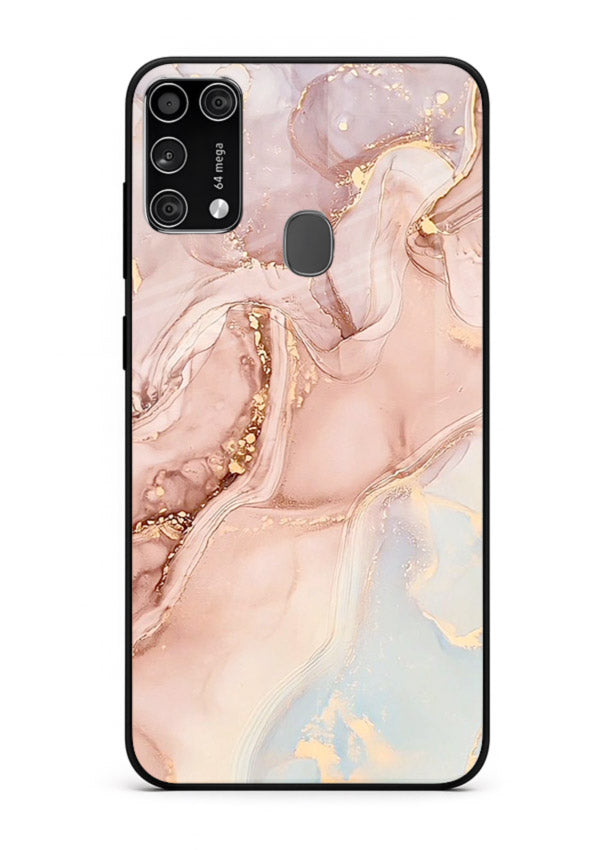 Gold Vein Marble Samsung M31 glass back cover with classic black marble and gold veining