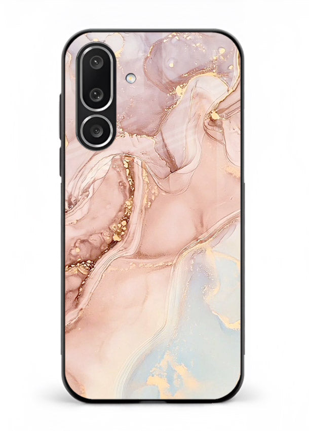 Gold Vein Marble Samsung F56 5G glass back cover with classic black marble and gold veining