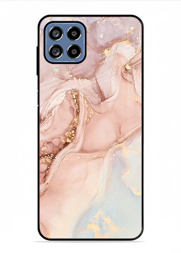 Gold Vein Marble Samsung M33 5G glass back cover with classic black marble and gold veining