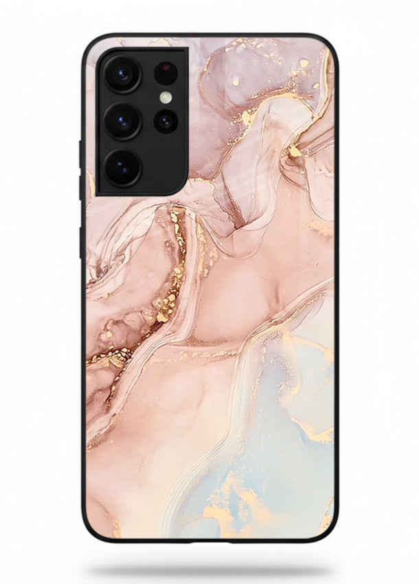 Gold Vein Marble Samsung S21 Ultra glass back cover with classic black marble and gold veining