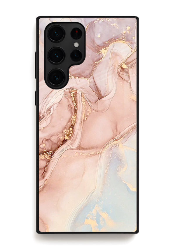 Gold Vein Marble Samsung S23 Ultra glass back cover with classic black marble and gold veining