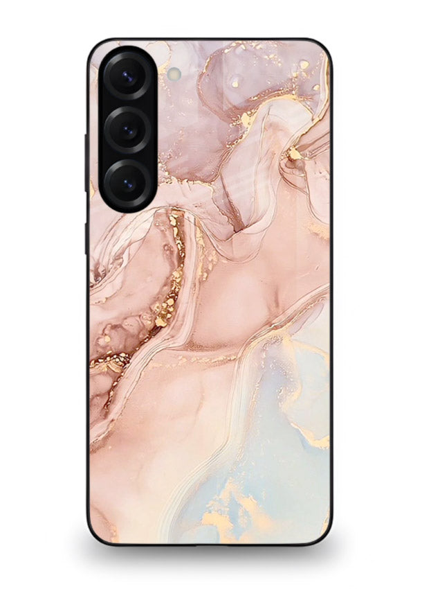 Gold Vein Marble Samsung S23 Plus glass back cover with classic black marble and gold veining