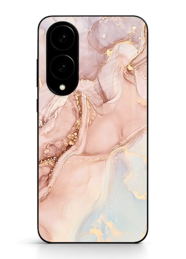 Gold Vein Marble Samsung S25 Edge glass back cover with classic black marble and gold veining