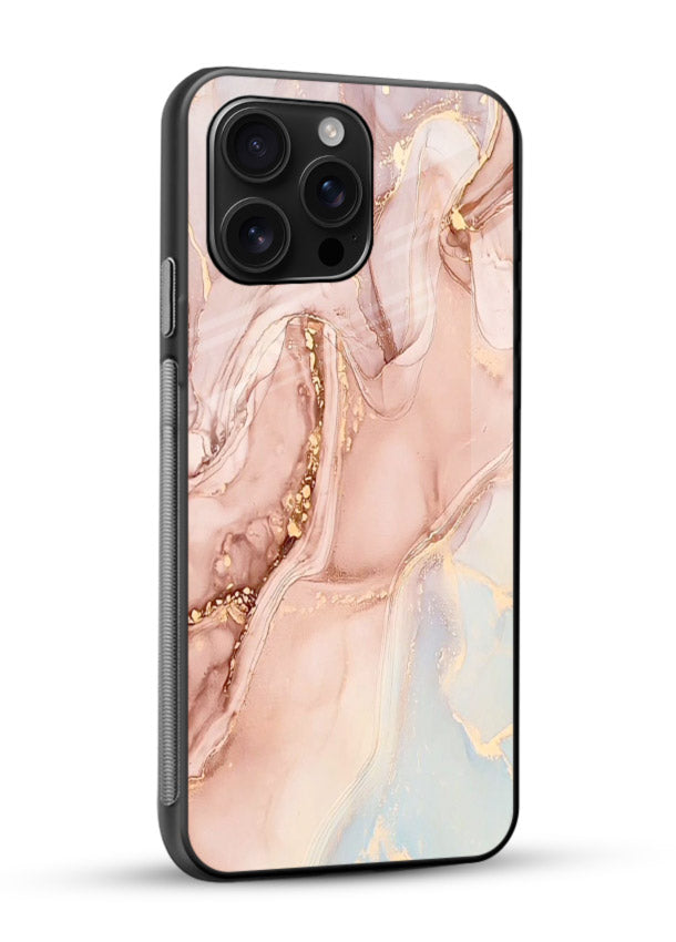Gold Vein Marble glossy vibrant premium glass back cover with classic black marble and gold veining - Angle Side