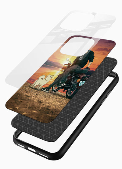 Sunset biker silhouette artwork on glossy tempered glass phone back cover - 3