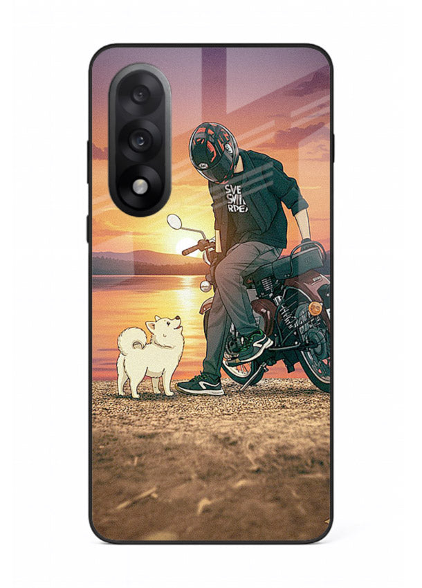 Sunset biker silhouette artwork on glossy tempered glass OnePlus Nord 5 back cover