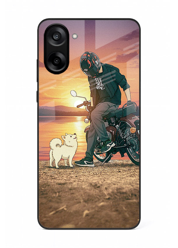 Sunset biker silhouette artwork on glossy tempered glass OnePlus Nord CE5 back cover