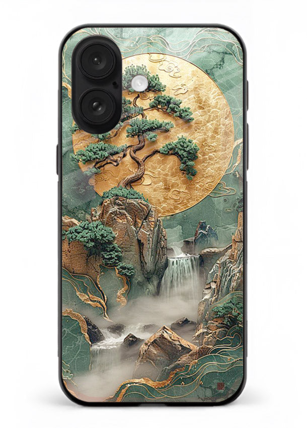 Golden Jade Falls jade waterfall artwork iphone 17 glass back cover