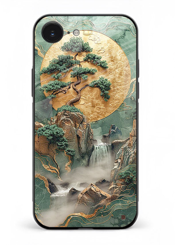 Golden Jade Falls jade waterfall artwork iphone 16e glass back cover