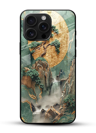 Golden Jade Falls jade waterfall artwork glossy vibrant premium glass back cover - Angle Front