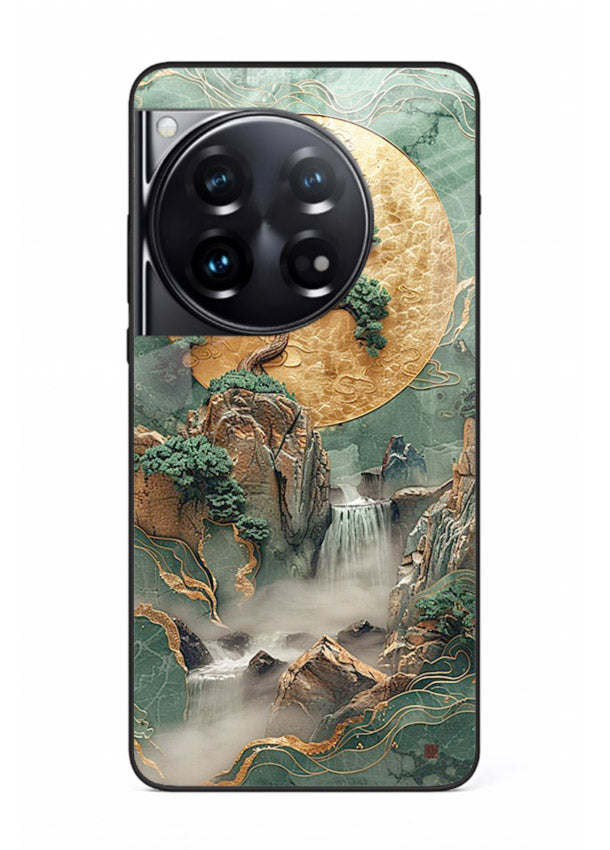 Golden Jade Falls jade waterfall artwork OnePlus 12 glass back cover