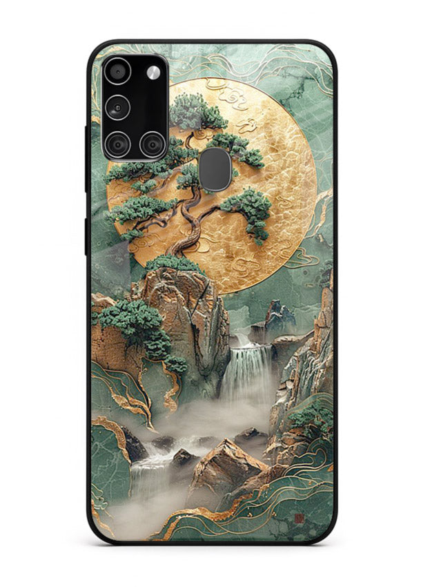 Golden Jade Falls jade waterfall artwork Samsung A21s glass back cover