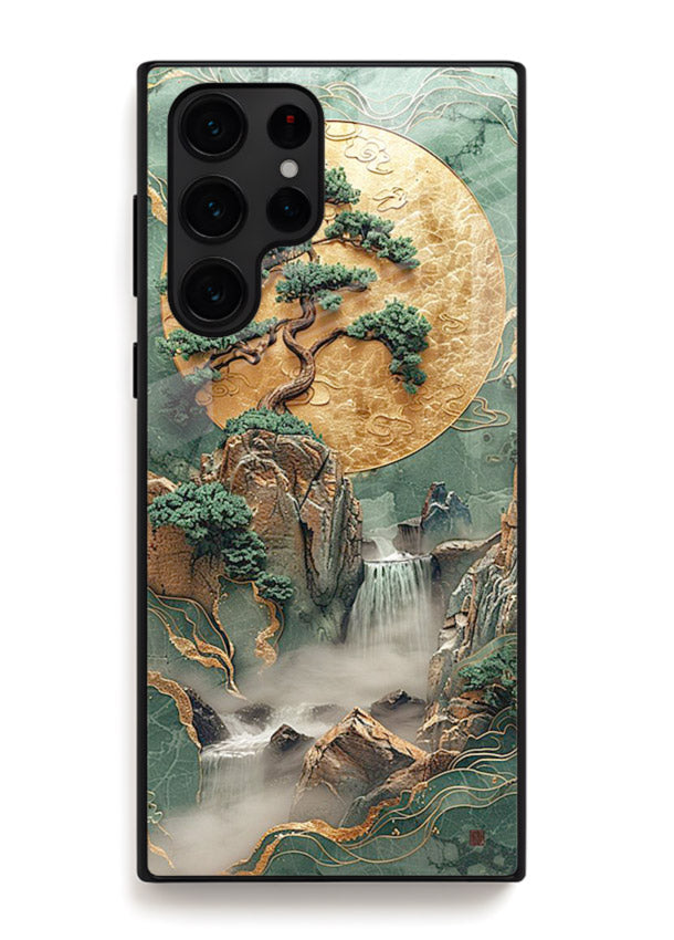 Golden Jade Falls jade waterfall artwork Samsung S25 Ultra glass back cover