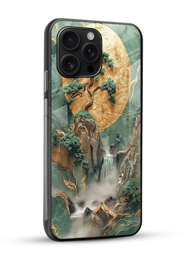 Golden Jade Falls jade waterfall artwork glossy vibrant premium glass back cover - Angle Side