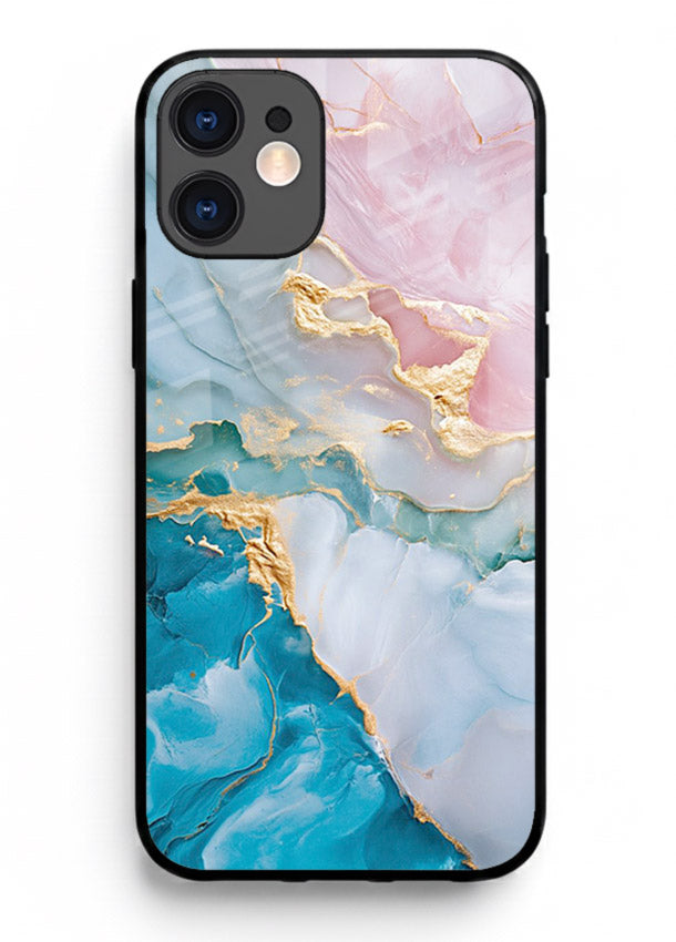 Golden Rift Marble iphone 11 glass back cover with blue marble and gold fracture rifts