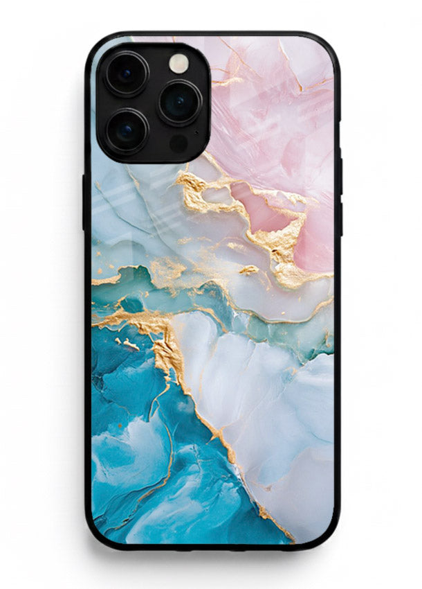 Golden Rift Marble iphone 11 pro max glass back cover with blue marble and gold fracture rifts