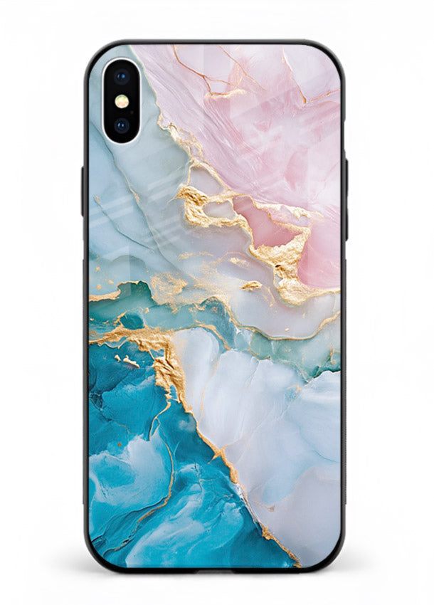 Golden Rift Marble iphone xs max glass back cover with blue marble and gold fracture rifts