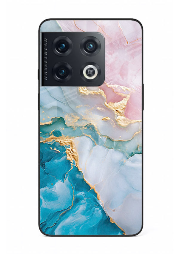 Golden Rift Marble OnePlus 10 Pro glass back cover with blue marble and gold fracture rifts