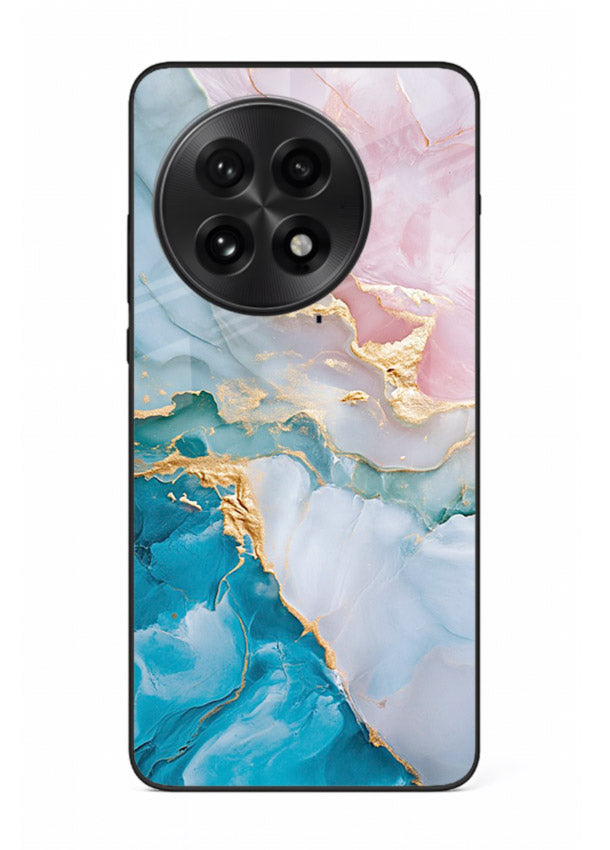 Golden Rift Marble OnePlus 13 glass back cover with blue marble and gold fracture rifts