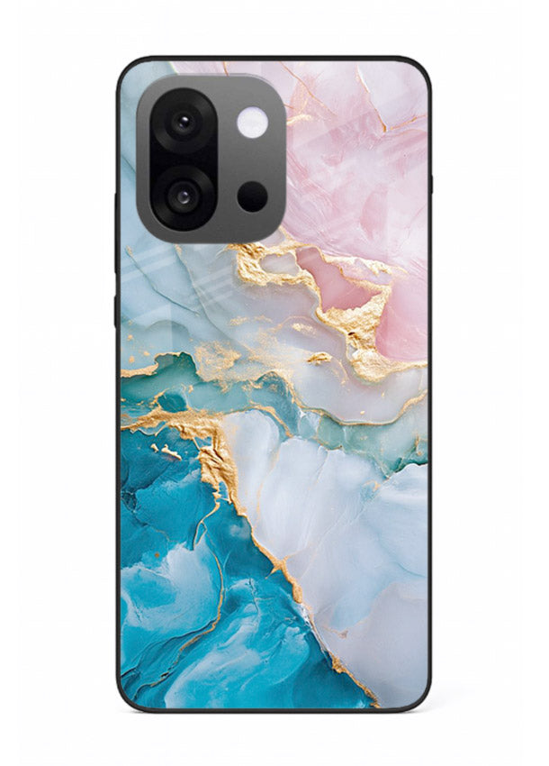Golden Rift Marble OnePlus 13s glass back cover with blue marble and gold fracture rifts