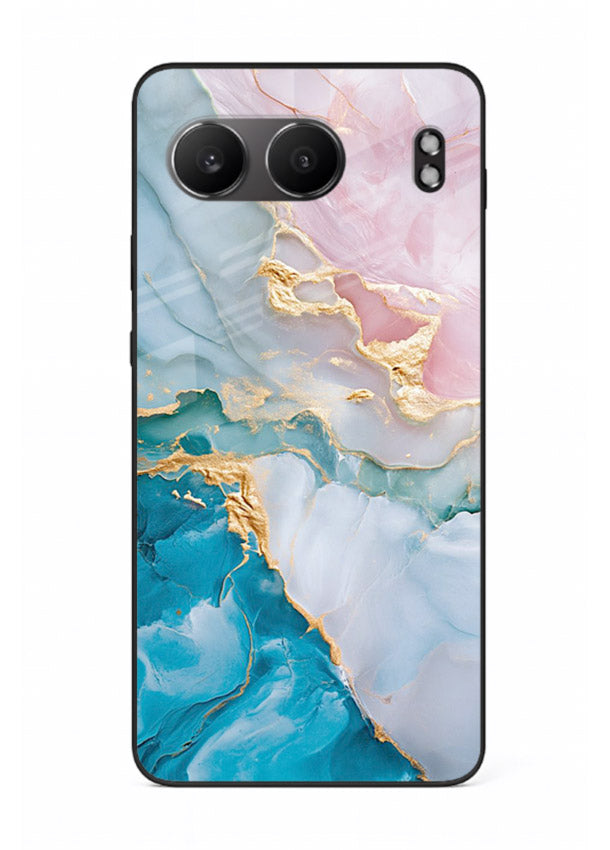 Golden Rift Marble OnePlus Nord 4 glass back cover with blue marble and gold fracture rifts