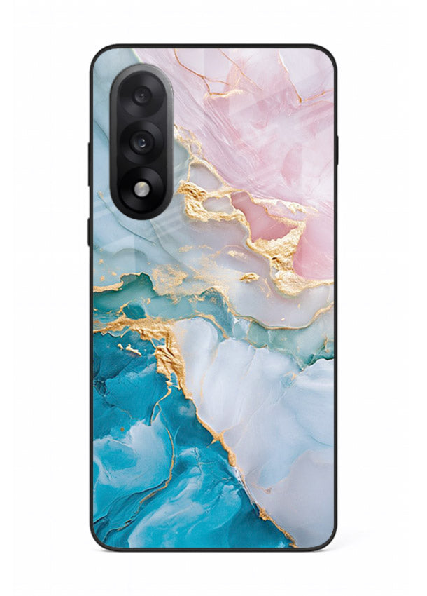 Golden Rift Marble OnePlus Nord 5 glass back cover with blue marble and gold fracture rifts