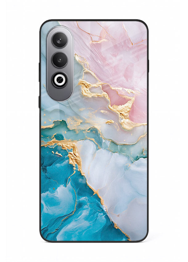 Golden Rift Marble OnePlus Nord CE4 glass back cover with blue marble and gold fracture rifts