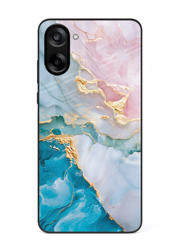 Golden Rift Marble OnePlus Nord CE5 glass back cover with blue marble and gold fracture rifts