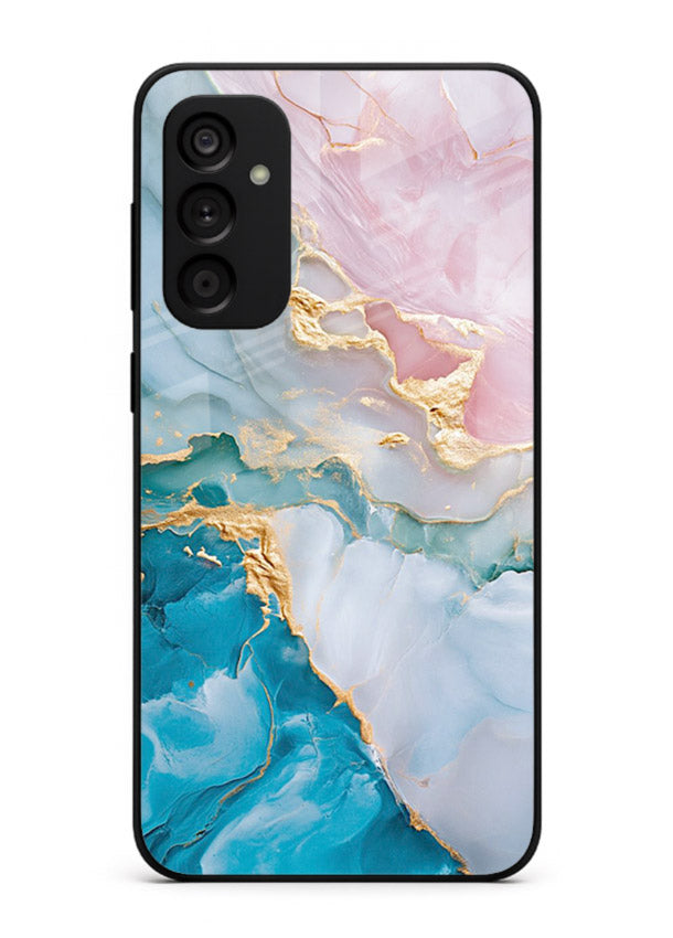 Golden Rift Marble Samsung A04s 5G glass back cover with blue marble and gold fracture rifts