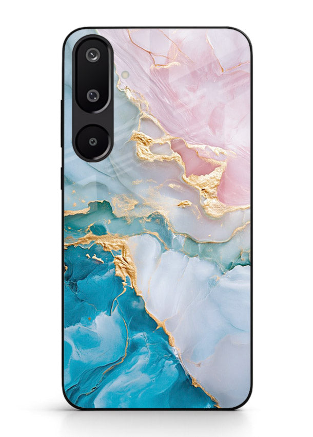 Golden Rift Marble Samsung M16 5G glass back cover with blue marble and gold fracture rifts