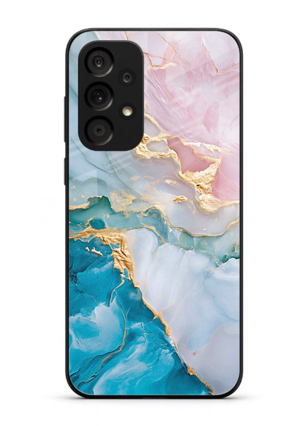 Golden Rift Marble Samsung A53 5G glass back cover with blue marble and gold fracture rifts