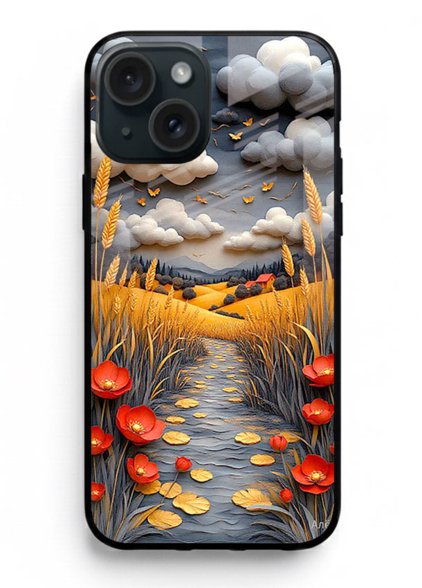 Golden Wheat Storm dramatic wheat field artwork iphone 13 glass back cover