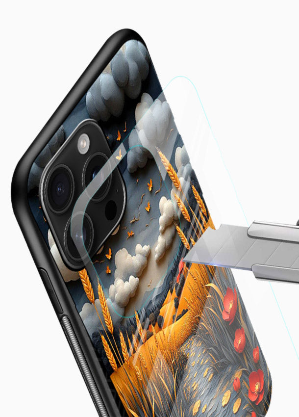 Golden Wheat Storm dramatic wheat field artwork glossy vibrant premium glass back cover - Angle Blade