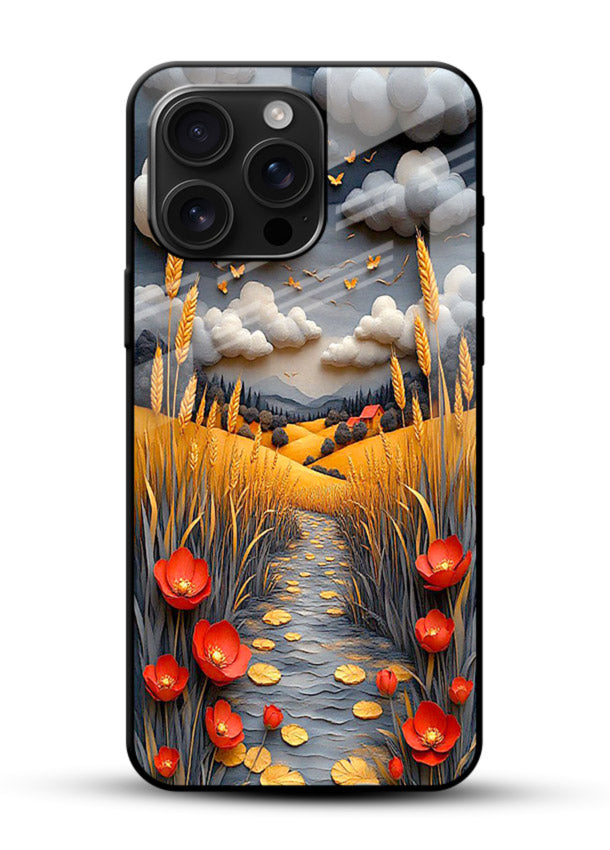 Golden Wheat Storm dramatic wheat field artwork glossy vibrant premium glass back cover - Angle Front