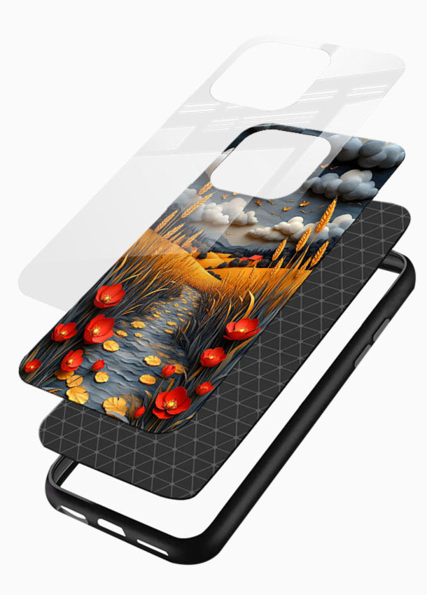 Golden Wheat Storm dramatic wheat field artwork glossy vibrant premium glass back cover - Angle Layers